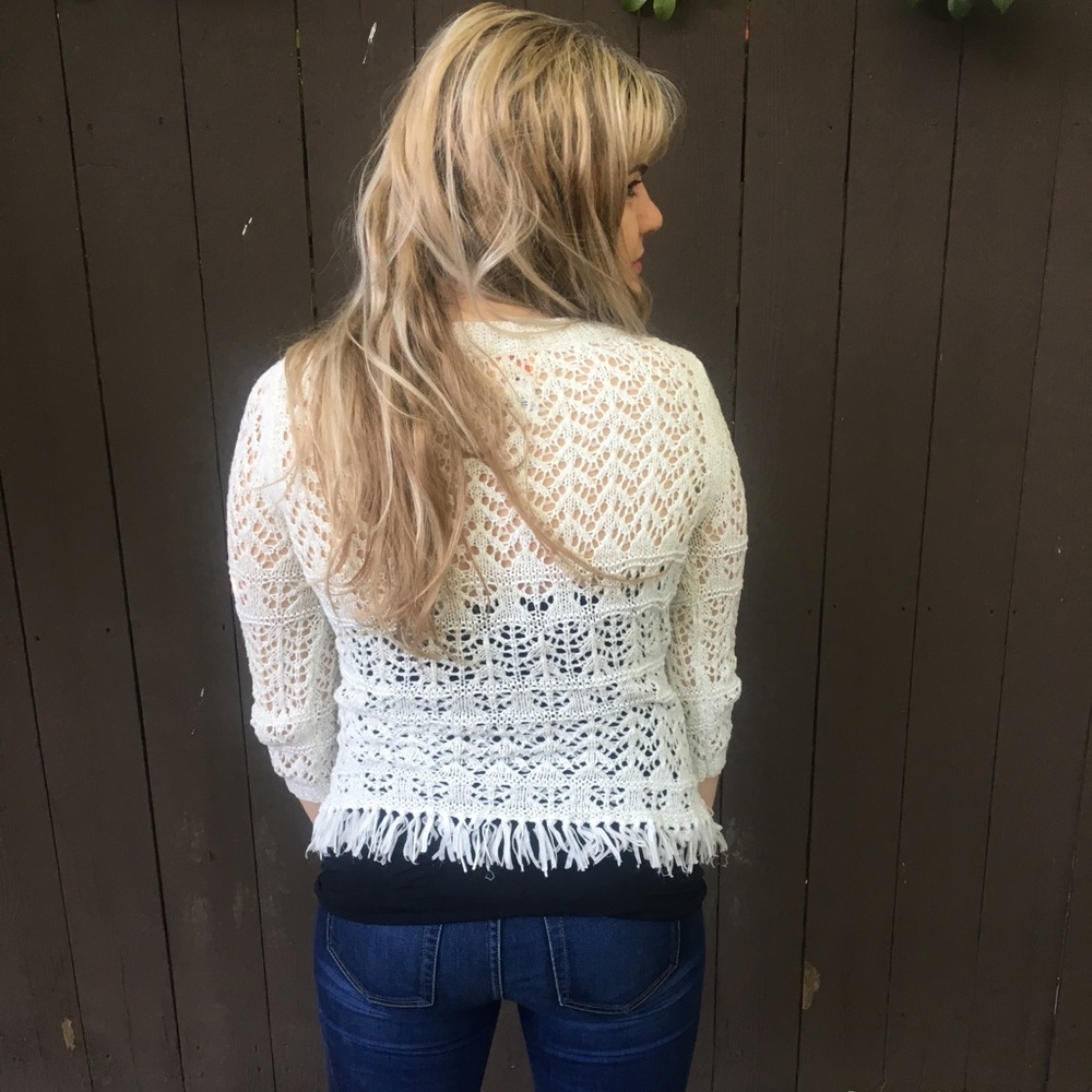 White Fringe Spring Sweater - Picture 3 of 3